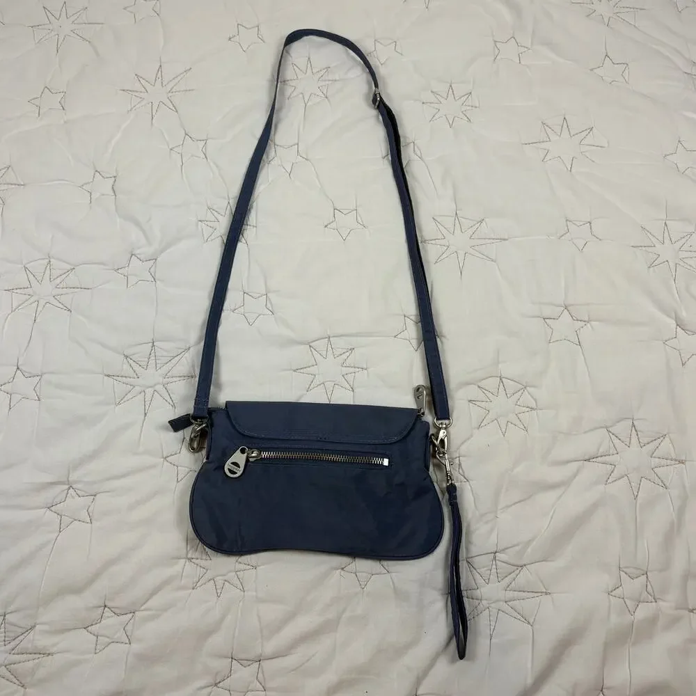 Baggallini Calais Blue/Gray Nylon Crossbody Bag Turn-Lock Front Flap